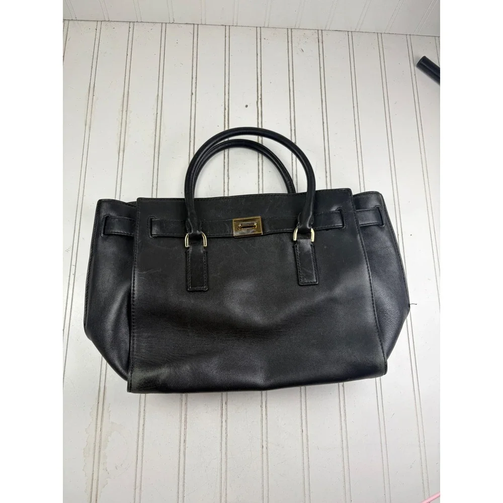 Michael Kors Black Vintage Hamilton Moderne Small Leather Satchel Purse $280